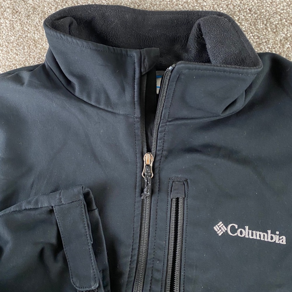 Columbia Mens XL Preppy Ascender Softshell Jacket Black Full Zip Fleece Lined